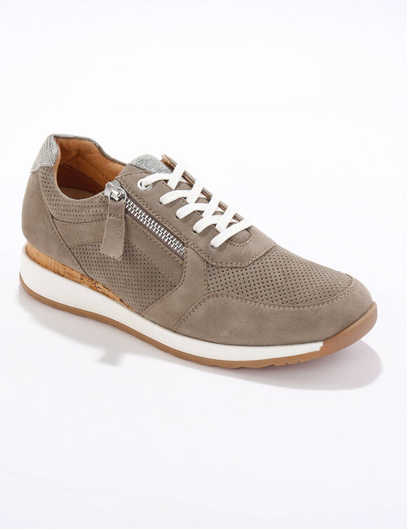 Sneakers met rits, in soepel leer met zool in 2 materialen (grijsgroen) Sneakers met rits, in soepel leer met zool in 2 materialen (grijsgroen)